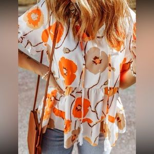 Boho floral print true neck peplum blouse
